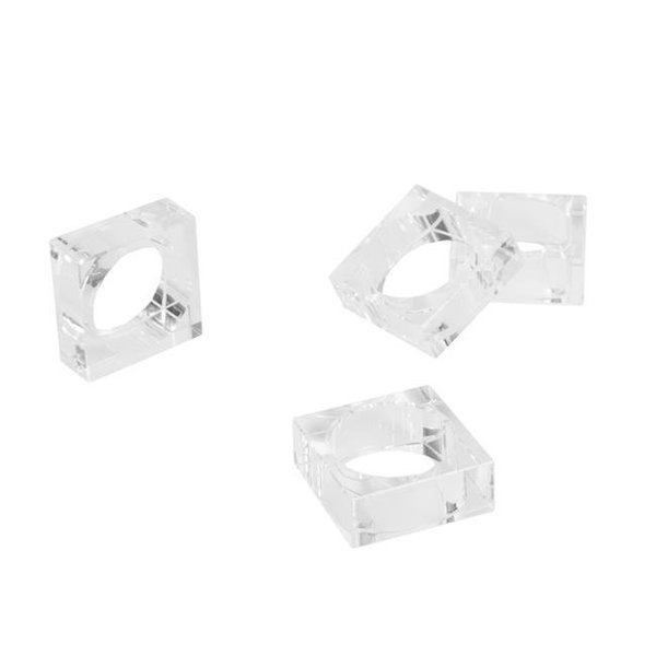 Saro Lifestyle SARO NR016.C Square Block Design Crystal Glass Napkin Ring  Clear - Set of 4 NR016.C